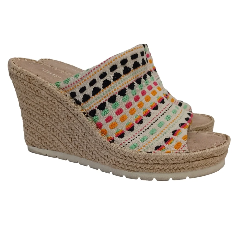 Toms Wedge Espadrilles Monica Open Toe Platform‎ Woven Boho Mules Womens size 9
